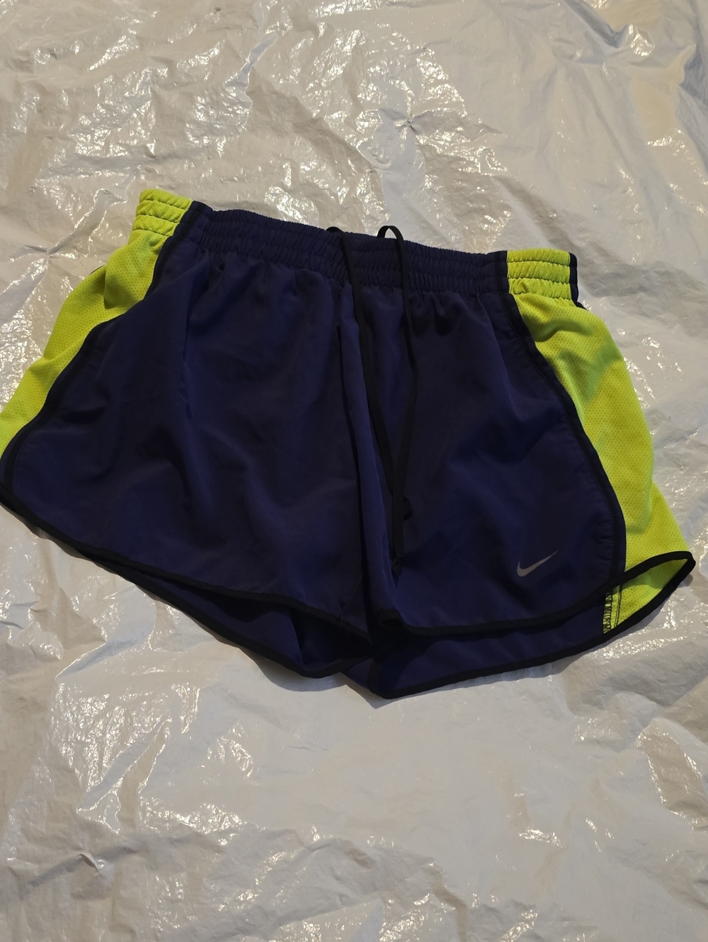 Nike Women’s Purple Blue and Neon Yellow Athletic Shorts